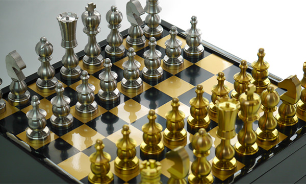 Golden silver International chess closeup Preview